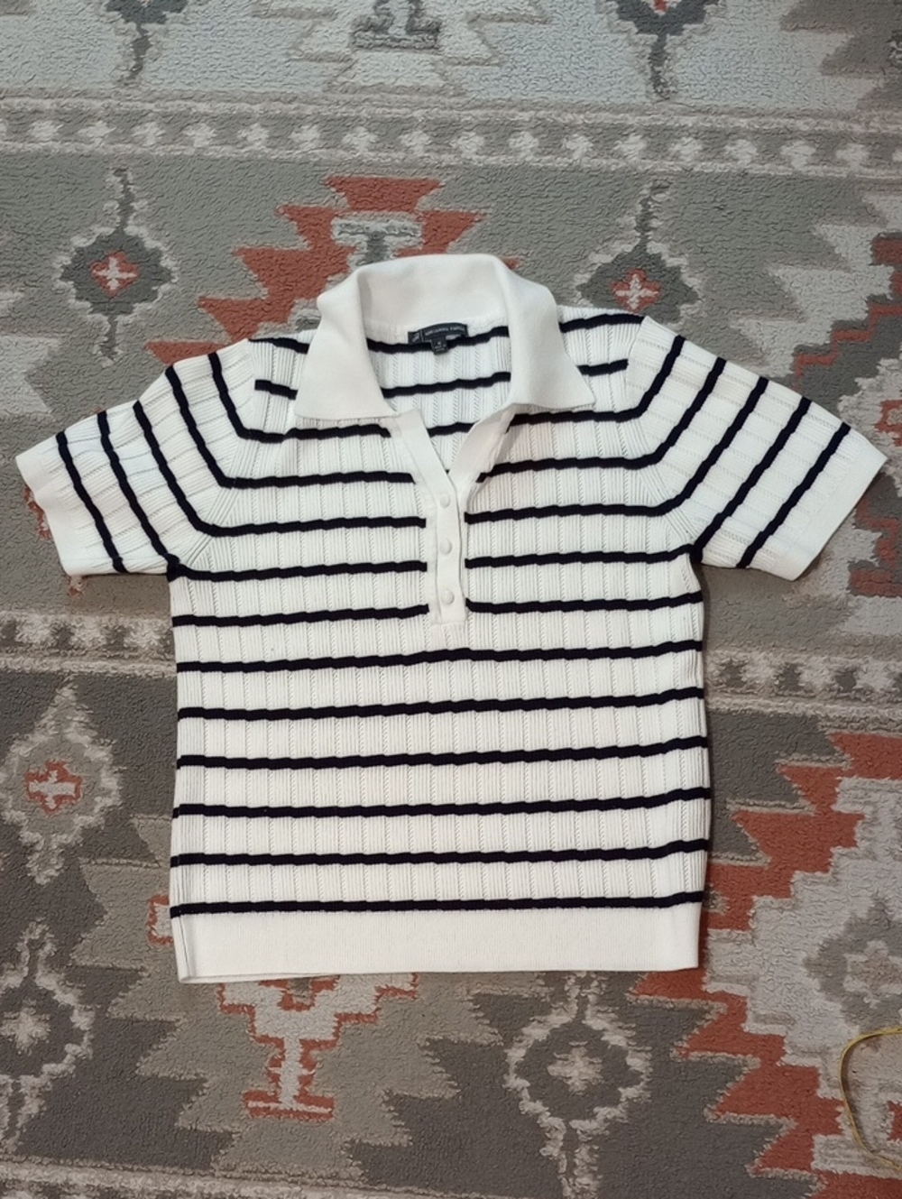 Adrianna Papell White Polo Sweater with Black Stripes